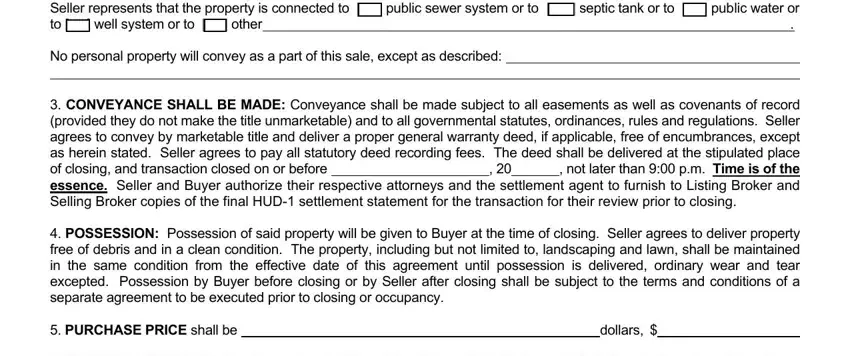 sc form 310 Seller represents that the, No personal property will convey, CONVEYANCE SHALL BE MADE, POSSESSION Possession of said, PURCHASE PRICE shall be, and dollars blanks to complete