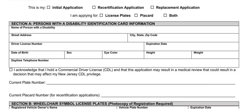 entering details in handicap placard application nj step 1