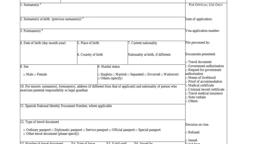 spanish national visa application form gaps to complete