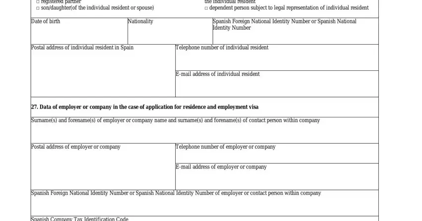 Entering details in spanish national visa application form step 4