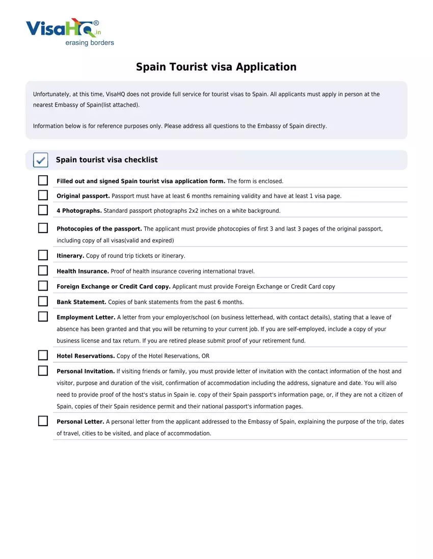 Spain Visa Application first page preview