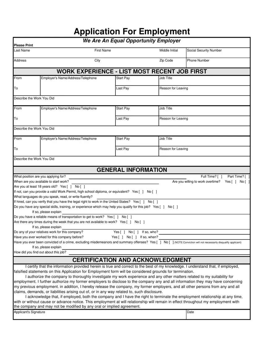 spanish application employment fill out printable pdf forms online