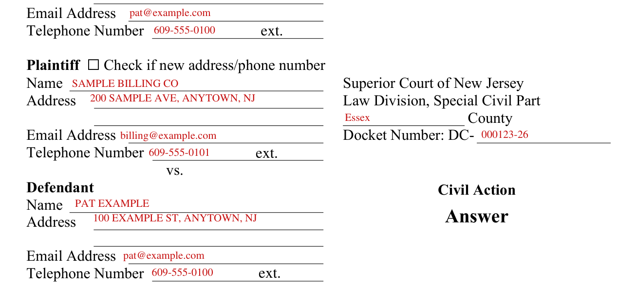 CN 10542 example filled out, plaintiff information