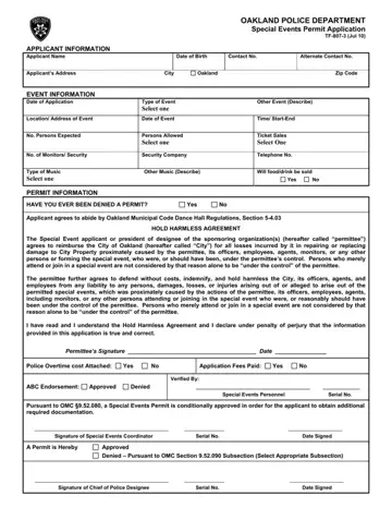 Special Events Permit Application Form Preview