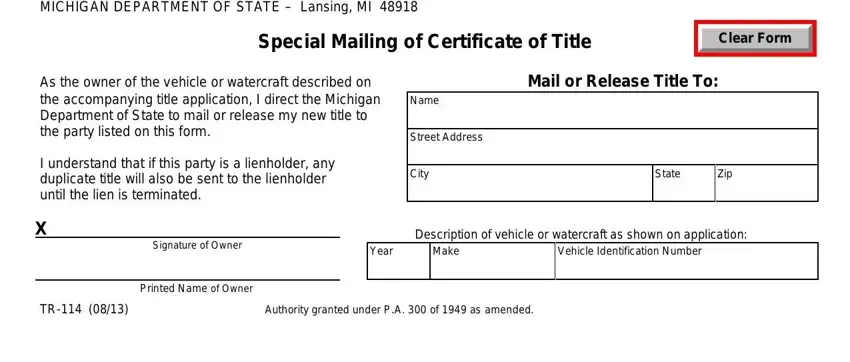 special mailing of certificate of title michigan empty spaces to consider