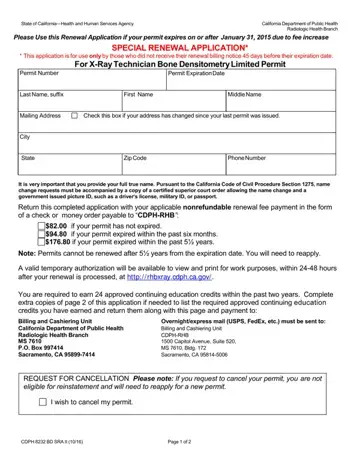 Special Renewal Application Form Preview