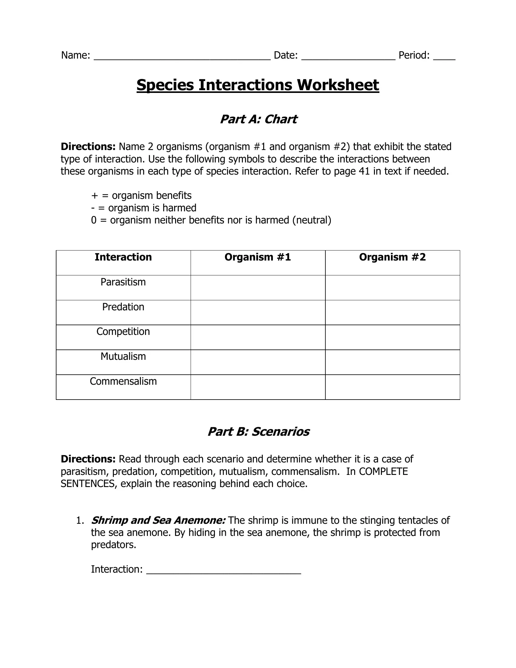 Species Interactions Worksheet PDF Form - FormsPal
