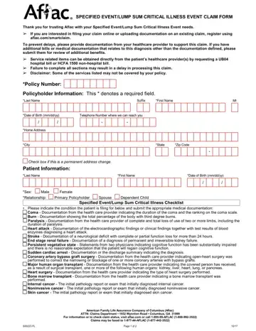 Specified Health Event Claim Form Preview