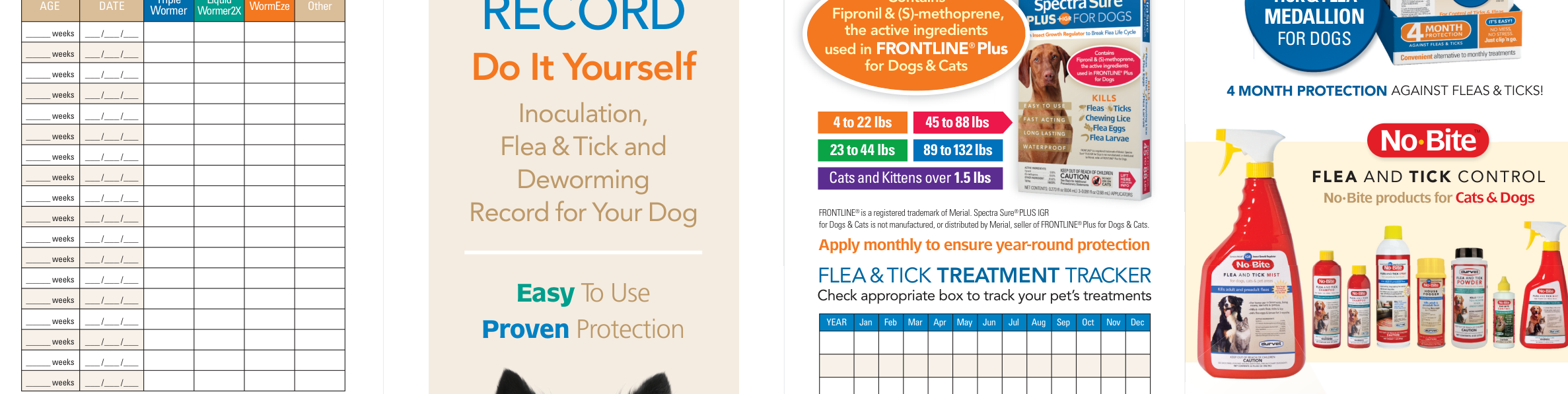Health & Vaccination Record for dogs example filled out, deworming record