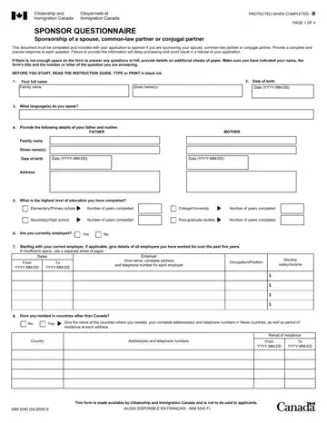 Sponsor Questionnaire Form Preview