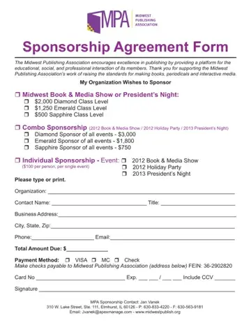 Sponsorship Agreement Form Preview