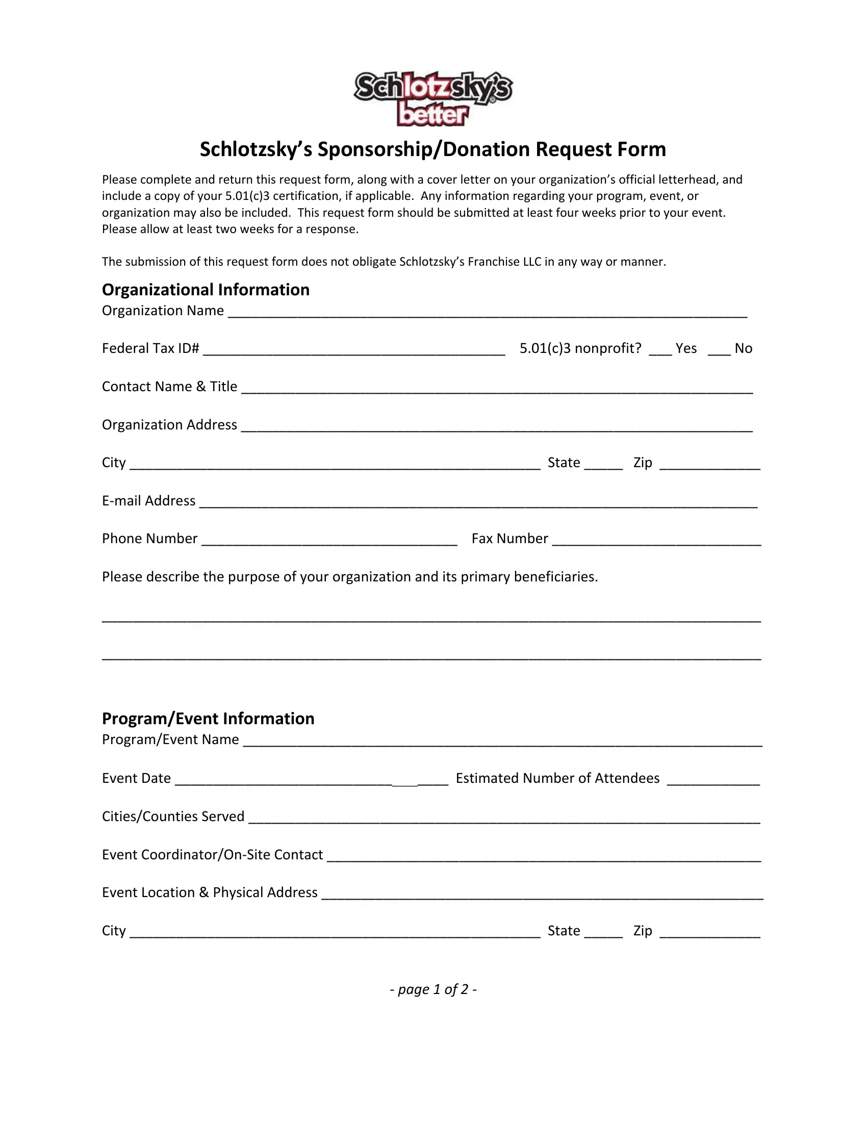 Sponsorship Donation Form Template