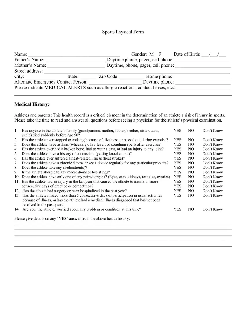 Medical History And Physical Form Medical History And Physical Form