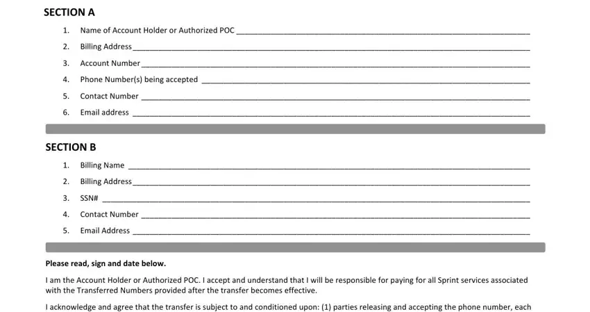 portion of fields in sprint form relaese of ownership