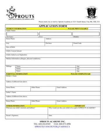 Sprouts Application Form Preview