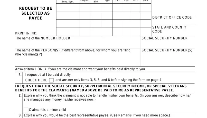 part 1 to filling out ssa 11 request to be selected as payee pdf