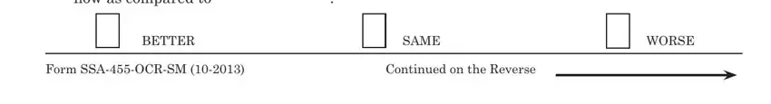 ssa 455 online now as compared to, BETTER, SAME, WORSE, Form SSAOCRSM, and Continued on the Reverse blanks to complete