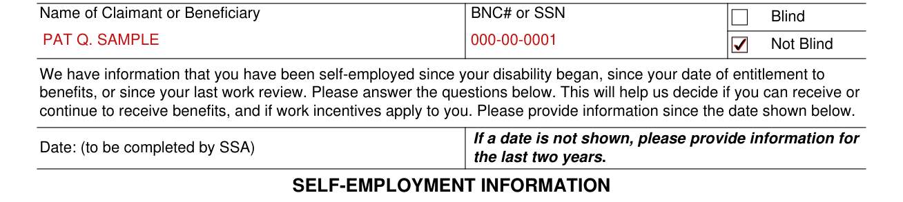 Form SSA-820-BK example filled out, iDENTIFICATION