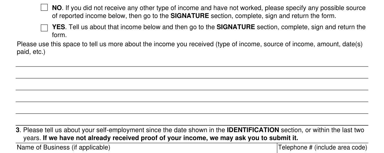 Form SSA-820-BK example filled out, other types of income