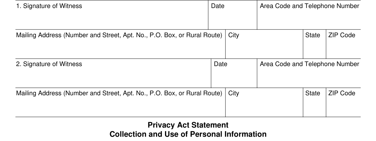 Form SSA-820-BK example filled out, signature of Witness