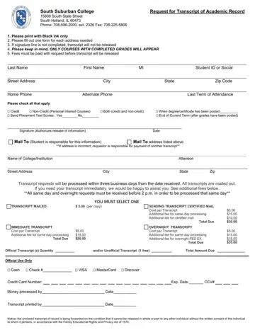 Ssc Transcript Request Form Preview