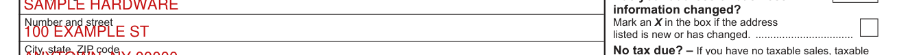 Form ST-101 example filled out, has your address or business information changed?