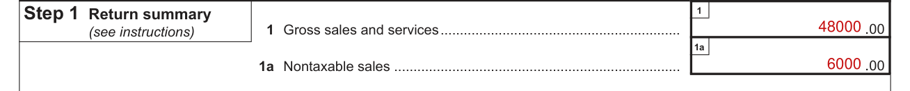 Form ST-101 example filled out, step 1 Return summary