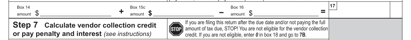 Form ST-101 example filled out, step 6 Calculate taxes due