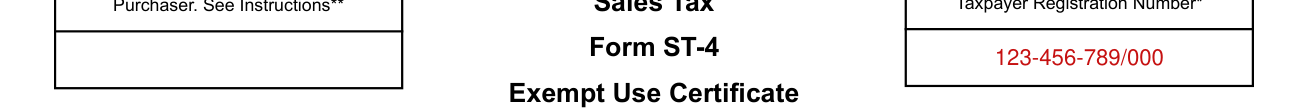 Form ST-4 example filled out, purchaser's New Jersey Taxpayer Registration Number
