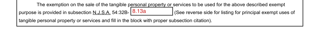 Form ST-4 example filled out, subsection N.J.S.A. 54:32B-