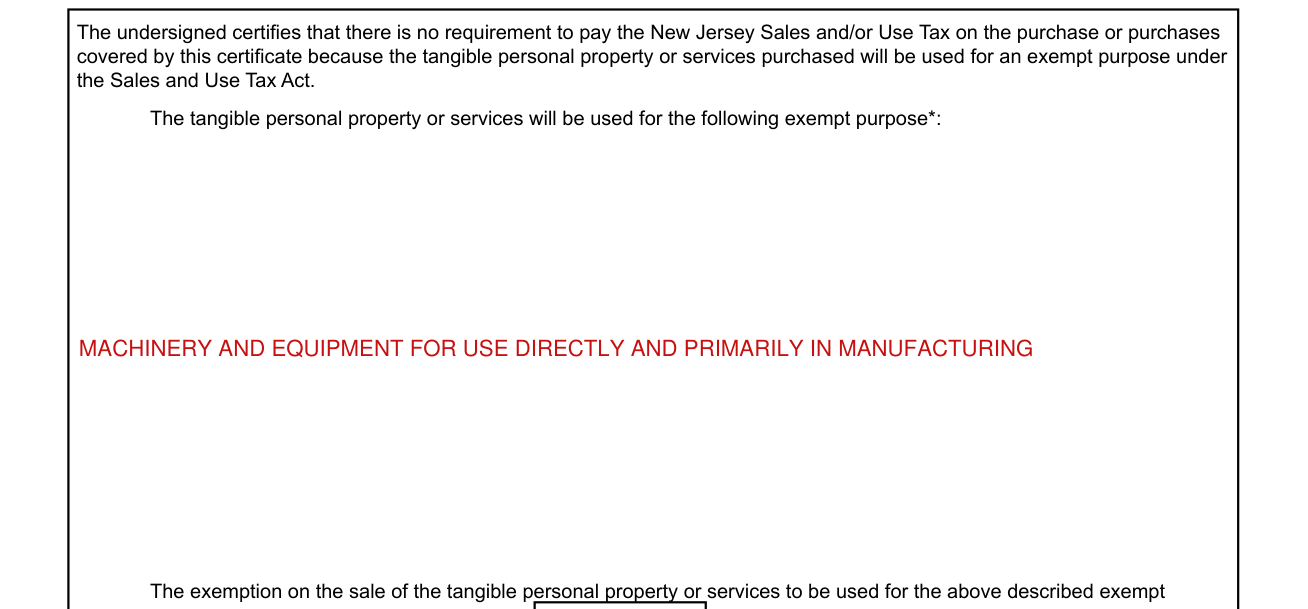 Form ST-4 example filled out, the exempt purpose
