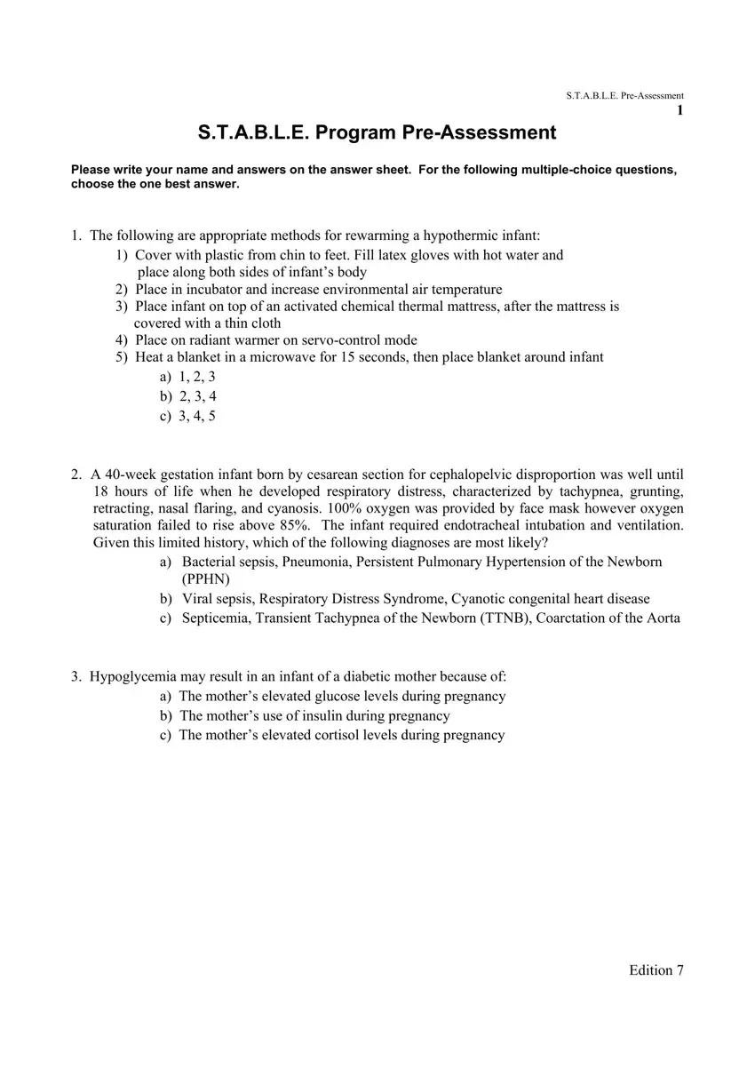 Stable Program Pre Assessment first page preview