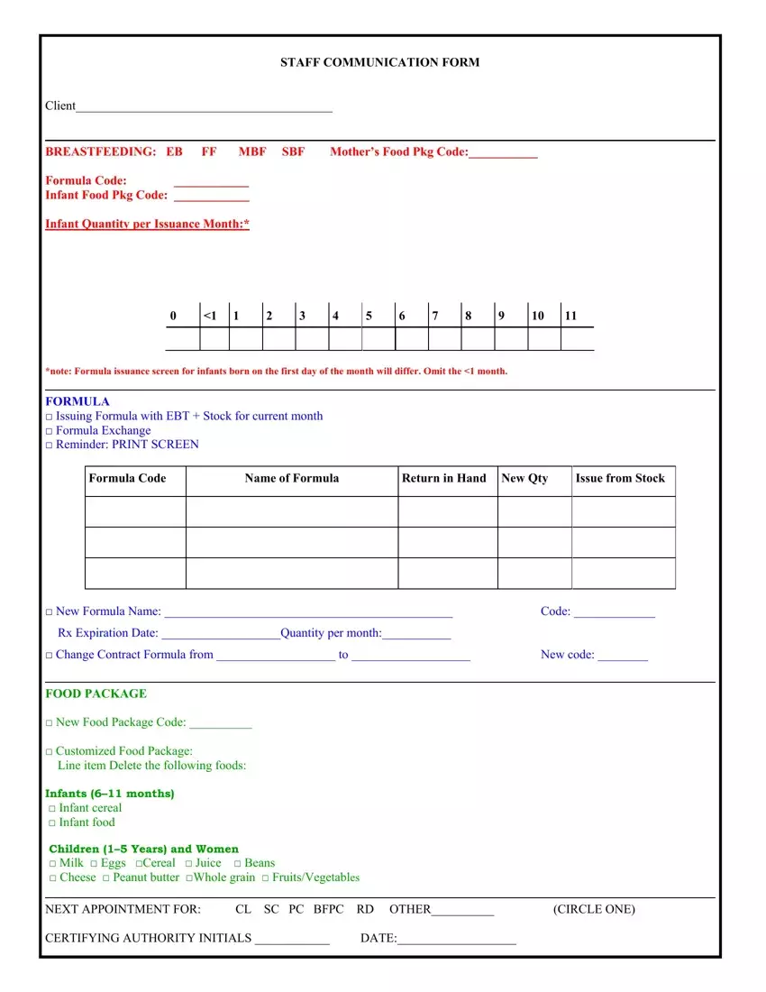Staff Communication Form first page preview