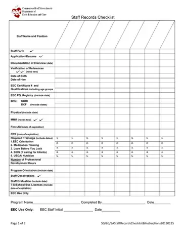 Staff Records Checklist Form Preview