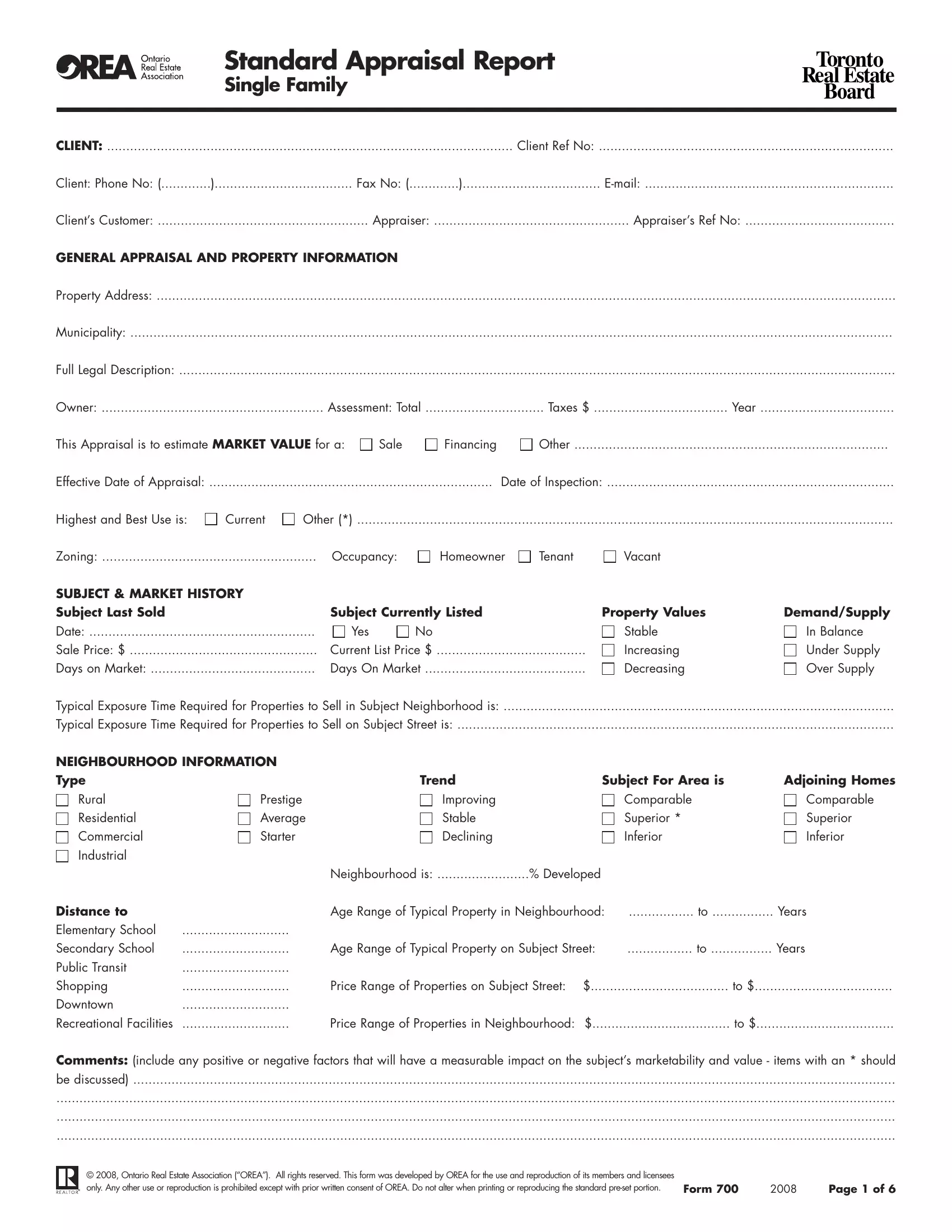 Standard Appraisal Report Form 700 Preview