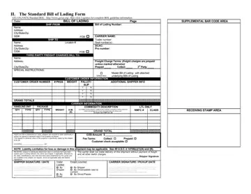 Standard Bill Of Lading Form Preview