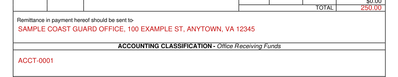 Standard Form 1080 example filled out, remittance and Accounting Classification, Office Receiving