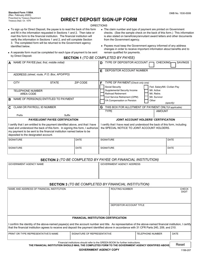 Standard Form 1199A Direct Deposit first page preview