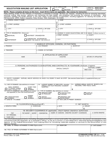 Standard Form 129 Preview