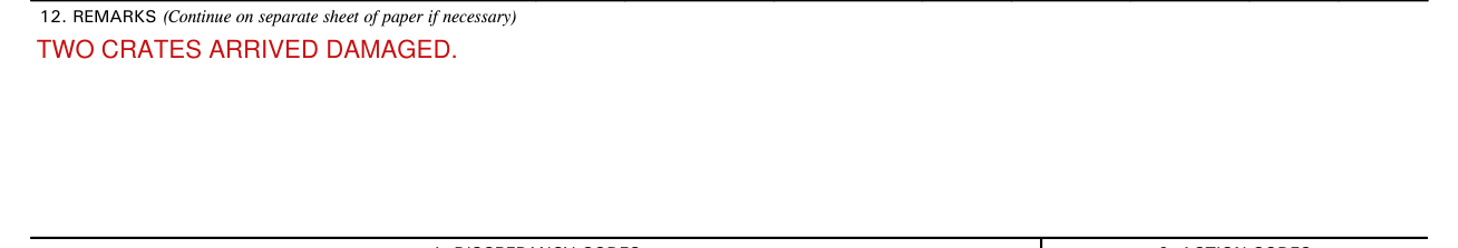 Standard Form 364 example filled out, 12. Remarks