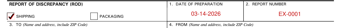 Standard Form 364 example filled out, date of preparation and report number
