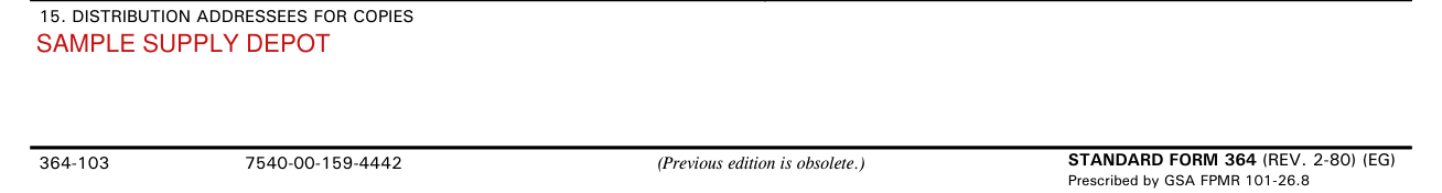 Standard Form 364 example filled out, distribution addressees for copies