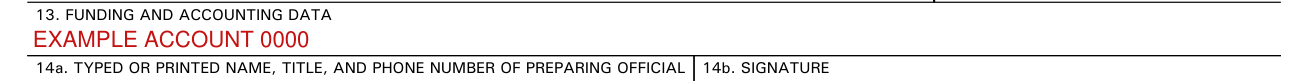 Standard Form 364 example filled out, funding and accounting data