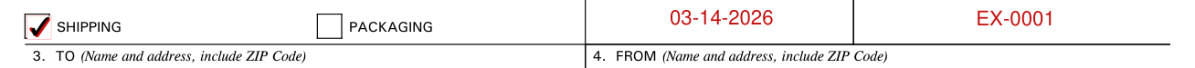 Standard Form 364 example filled out, shipping or packaging