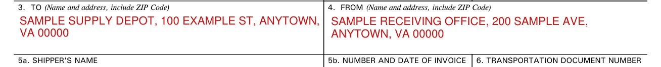 Standard Form 364 example filled out, to and from