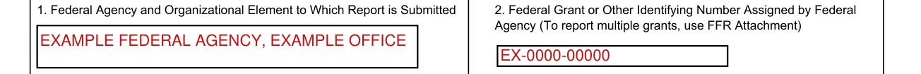 Standard Form 425 example filled out, 1. Federal Agency and Organizational Element to Which Report is Submitted