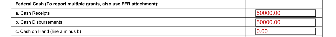 Standard Form 425 example filled out, 10. Transactions: Federal Cash