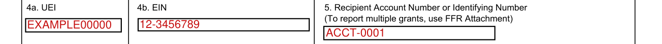 Standard Form 425 example filled out, 5. Recipient Account Number or Identifying Number