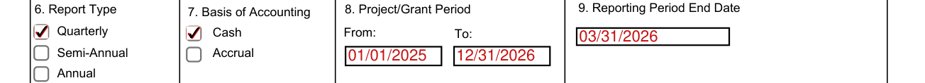 Standard Form 425 example filled out, 7. Basis of Accounting