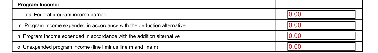 Standard Form 425 example filled out, program Income